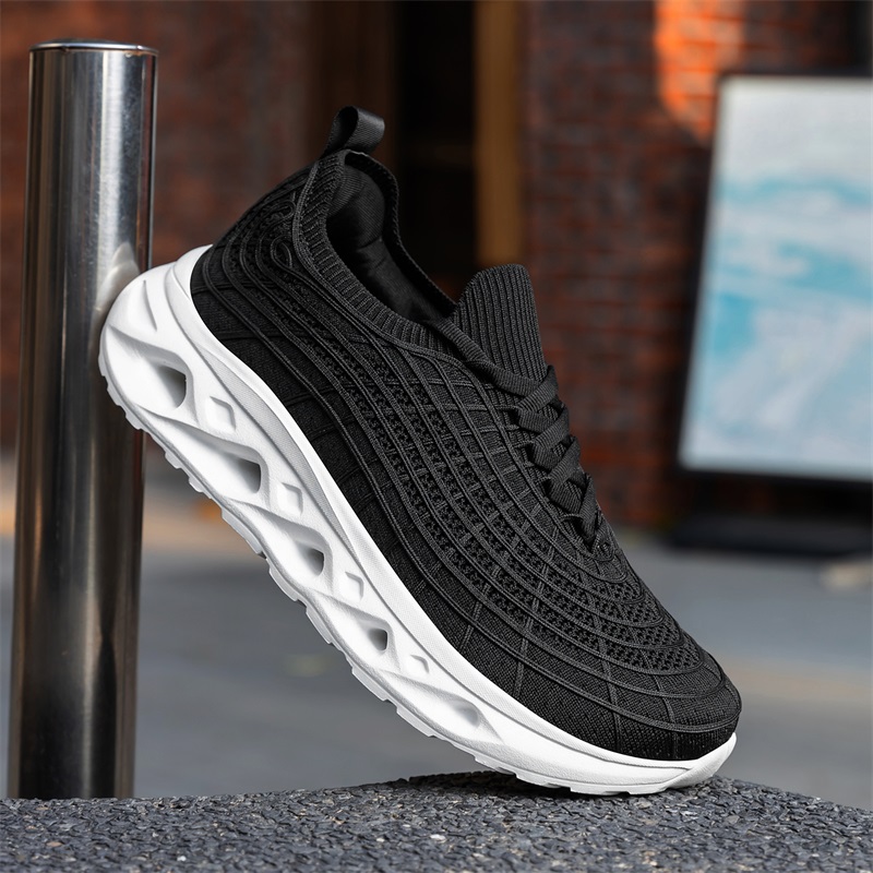Zapatos de hombre con puntera  - Knit Fabric Lace Up Sneakers reseña y precio