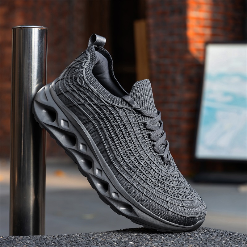 Zapatos de hombre con puntera  - Knit Fabric Lace Up Sneakers reseña y precio